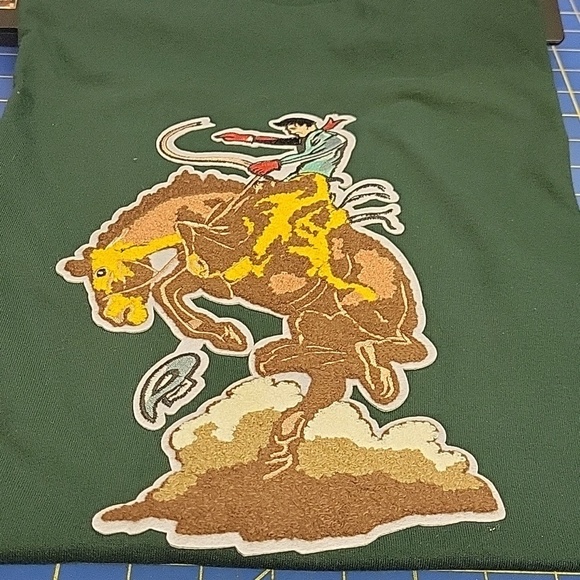 La Ti Da Handmade Creations Tops - Rodeo Rider Chenille Dark Green 2XL T-Shirt Short Sleeve 100% Cotton